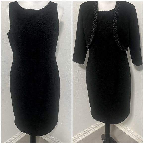 Jessica Howard Women Petite 10P Black 2 Piece Dress Matching Embellished Jacket - Picture 1 of 15